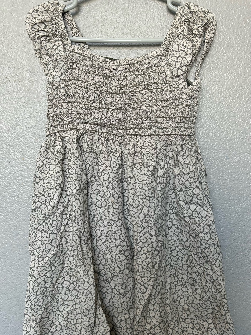 GAP White Floral Smocked Sundress with Black Daisy Print